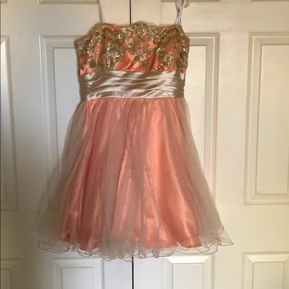 Coral Strapless  Party Dress